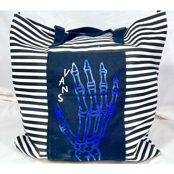 Vans Blue Skeleton Hand Tote Canvas Bag White Black Logo Classic 15x17 New - Picture 1 of 8